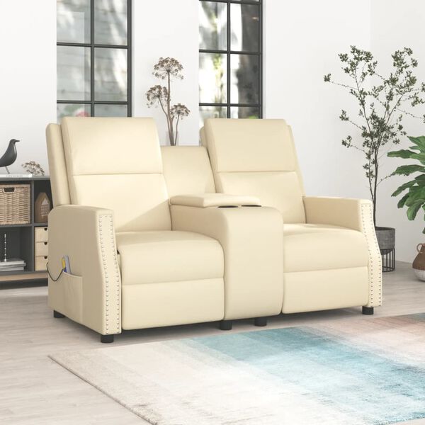 vidaXL Massagestoel 2-zits verstelbaar kunstleer crèmekleurig