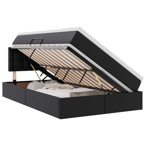 vidaXL Opbergbed met LED met matras Zwart 120 x 190 cm Nep Leer