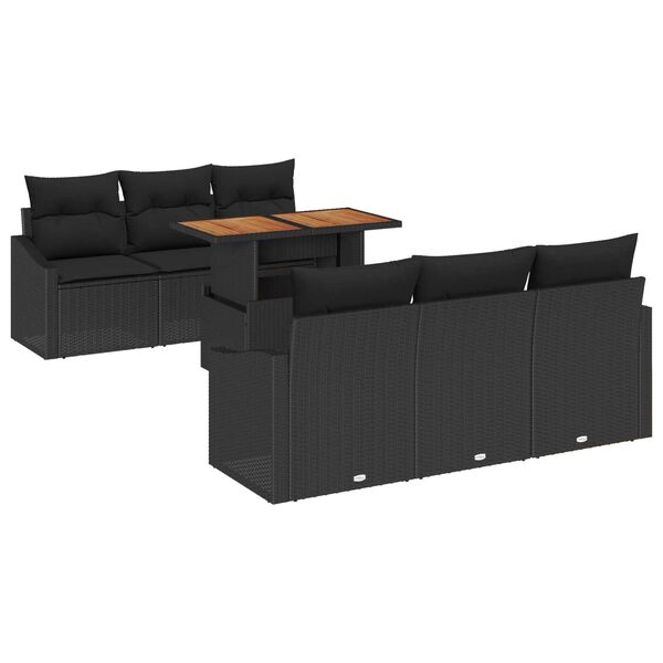 vidaXL Tuin Sofa Set met opslag 7 pcs Zwart Poly riet