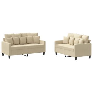 vidaXL 2-delige Loungeset met kussens stof cr&egrave;mekleurig