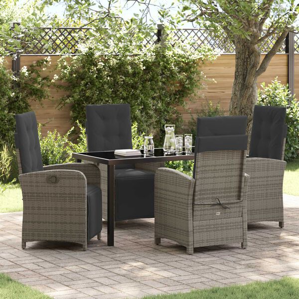 vidaXL Tuin eettafelset met kussen 5 pcs Grijs poly rattan