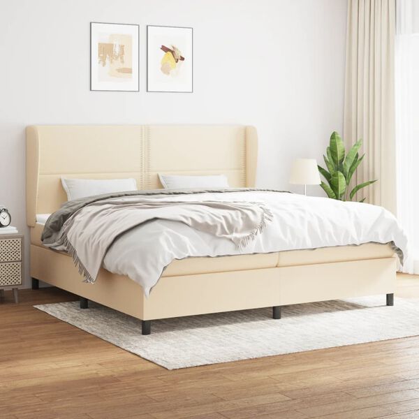 vidaXL Boxspring met matras stof cr&egrave;mekleurig 200x200 cm