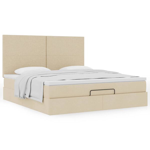 vidaXL Ottoman bed met matras 180x200cm stof cr&egrave;mekleurig