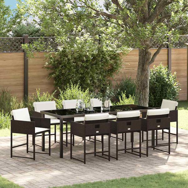 vidaXL Tuin eettafelset 9 pcs Bruin poly rattan