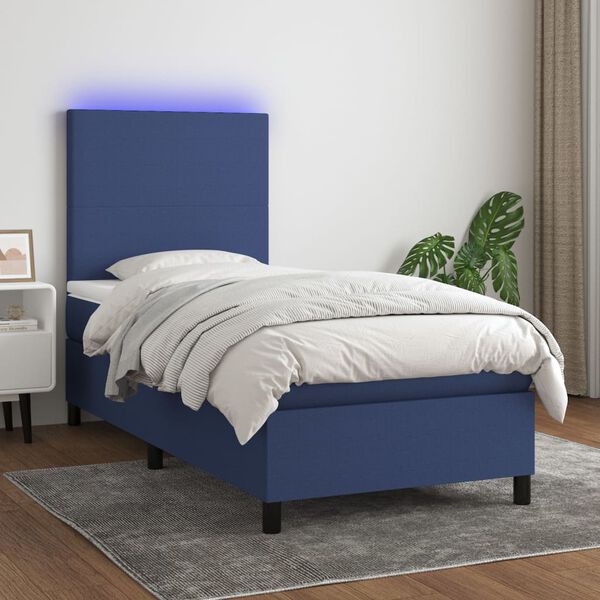 vidaXL Boxspring met matras en LED stof blauw 100x200 cm