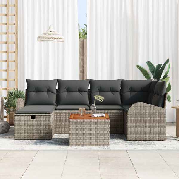 vidaXL Tuin Sofa Set met kussen met opslag 7 pcs Grijs Poly riet