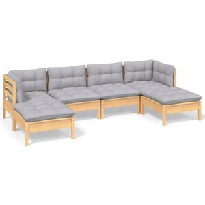 vidaXL 6-delige Loungeset met grijze kussens grenenhout