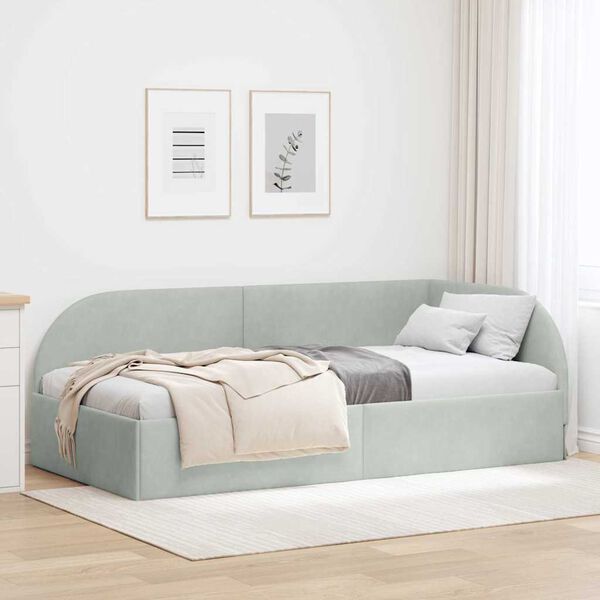 vidaXL Hoekbedframe Lichtgrijs 90 cm x 190 cm Polyester en multiplex