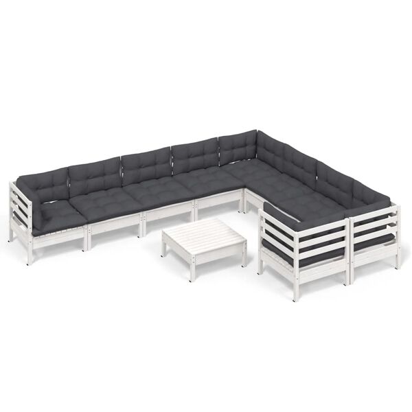 vidaXL 10-delige Loungeset met kussens grenenhout wit