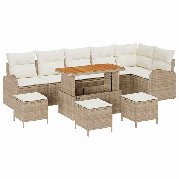 vidaXL Tuinbankenset met kussen 10 pcs Beige poly rattan