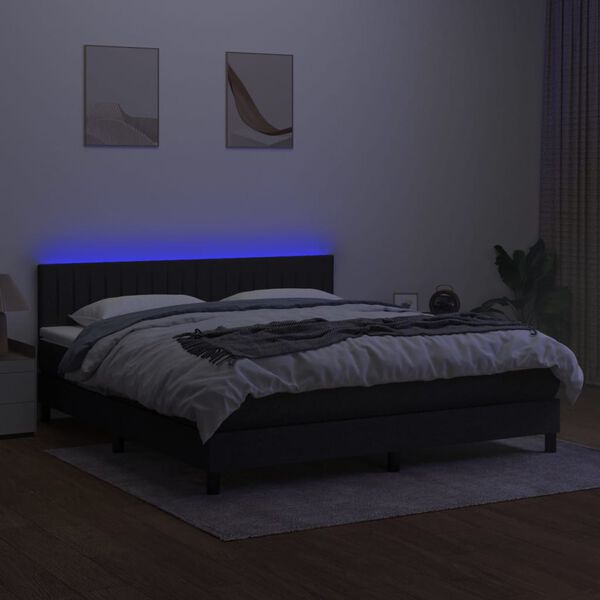 vidaXL Boxspring met matras en LED stof zwart 160x200 cm