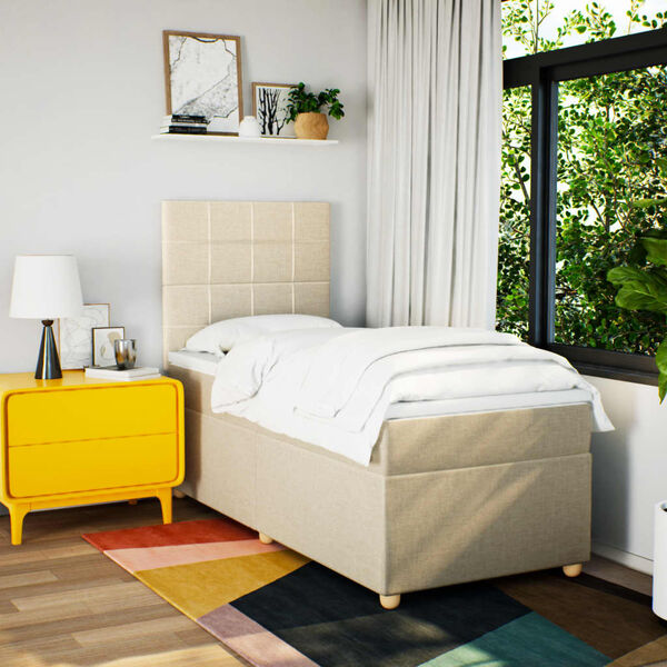 vidaXL Boxspring met matras stof cr&egrave;mekleurig 100x200 cm