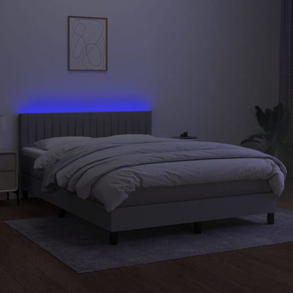 vidaXL Boxspring met matras en LED stof lichtgrijs 140x190 cm