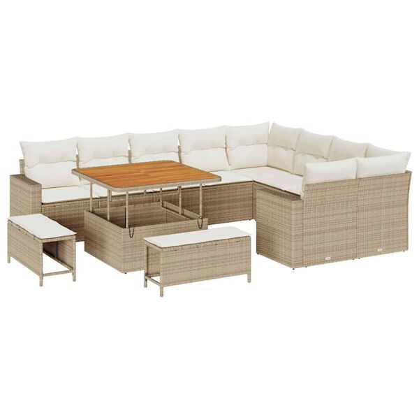 vidaXL Tuinbankenset met kussen 13 pcs Beige en Cr&egrave;me poly rattan