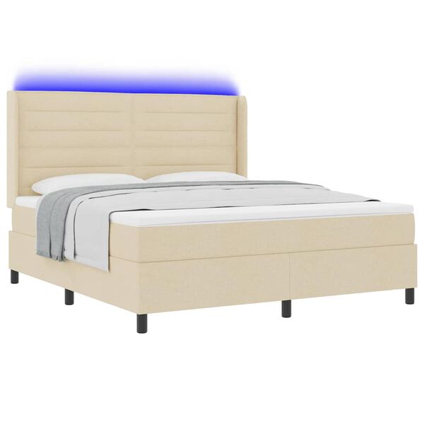 vidaXL LED Box Spring Bed met matras Cr&egrave;me 180 x 200 cm Stof