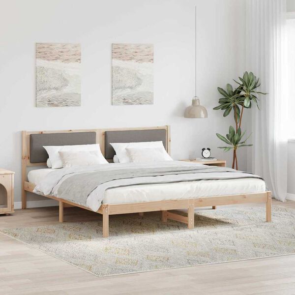 vidaXL Bedframe met hoofdeinde Taupe 200 x 200 cm Massief grenenhout