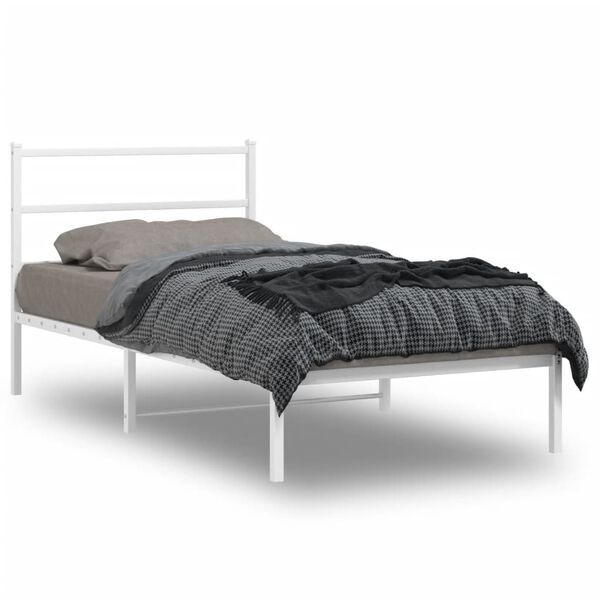 vidaXL Bedframe met hoofdbord metaal wit 100x200 cm