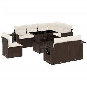 vidaXL 9-delige Loungeset met kussens poly rattan bruin