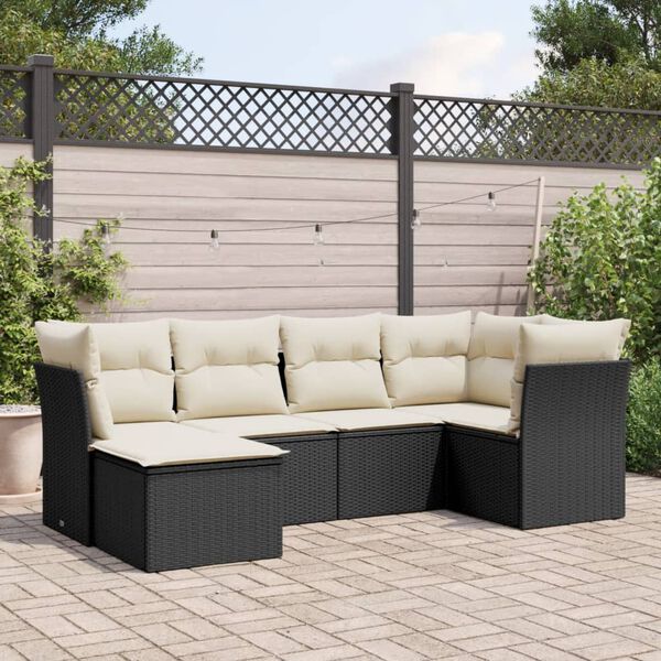 vidaXL 6-delige Loungeset met kussens poly rattan zwart