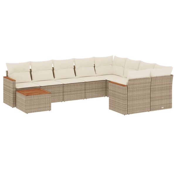 vidaXL 10-delige Loungeset met kussens poly rattan beige