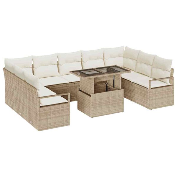 vidaXL Tuin Sofa Set met kussen 10 pcs Beige en Cr&egrave;me poly rattan
