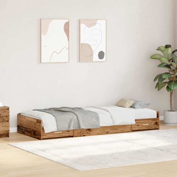 vidaXL Bedframe met hoofdeinde Oud Hout 90 x 200 cm Bewerkt hout
