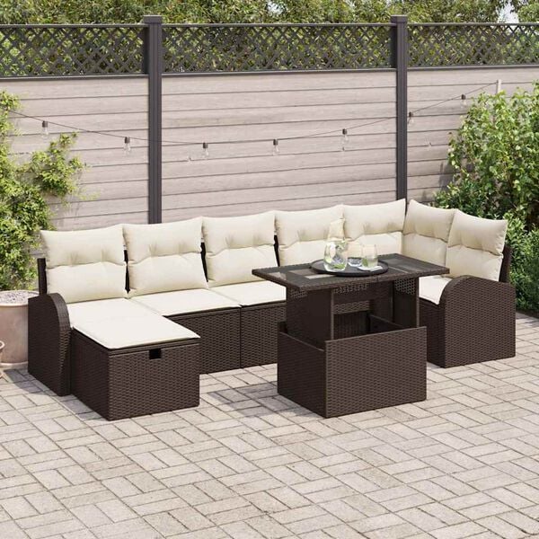 vidaXL Tuin Sofa Set met kussen met opslag 8 pcs Bruin Poly riet