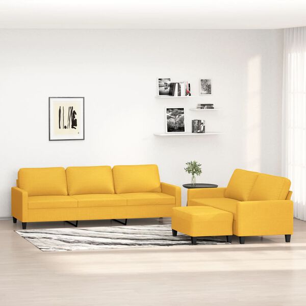 vidaXL 3-delige Loungeset met kussens stof lichtgeel