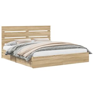 vidaXL Opslag bed met lade Sonoma Eiken 180 x 200 cm Bewerkt hout