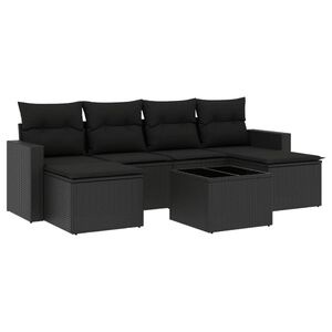 vidaXL 7-delige Loungeset met kussens poly rattan zwart