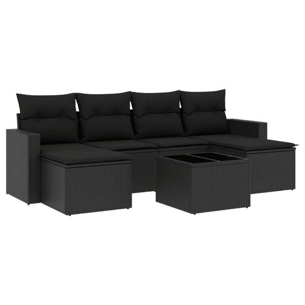 vidaXL 7-delige Loungeset met kussens poly rattan zwart