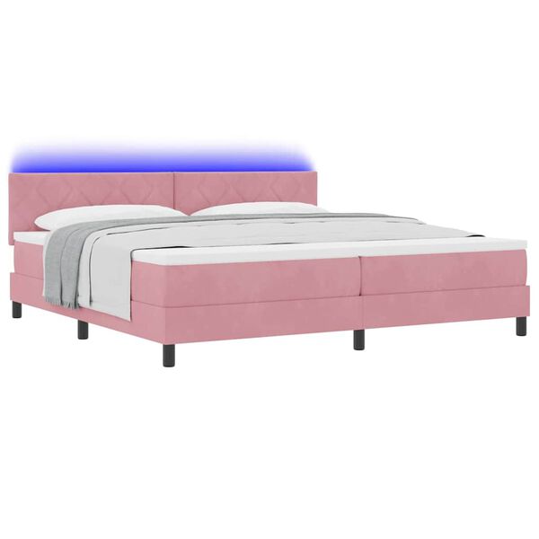 vidaXL LED Box Spring Bed met matras met LED Roze 200 x 200 cm Fluweel