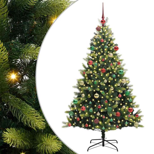 vidaXL Kunstkerstboom met scharnier 300 LEDs Groen 180 cm PVC en PE
