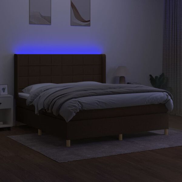 vidaXL Boxspring met matras en LED stof donkerbruin 180x200 cm