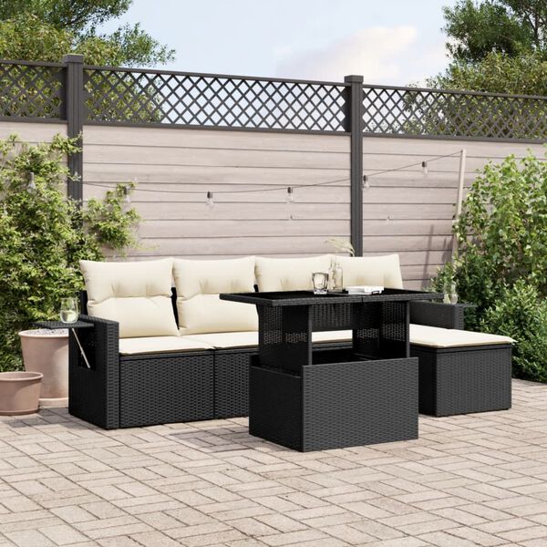 vidaXL 6-delige Loungeset met kussens poly rattan zwart