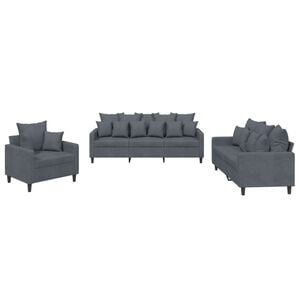 vidaXL 3-delige Loungeset met kussens fluweel donkergrijs