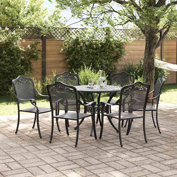 vidaXL Tuin Eetset 7 pcs Zwart 90 x 90 x 75 cm Gegoten aluminium