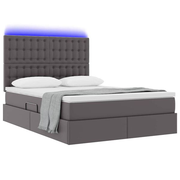 vidaXL Opbergbed met LED met matras Grijs 140 x 200 cm Nep Leer