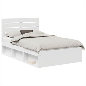 vidaXL Bedframe met hoofdeinde Wit 135 x 190 cm Massief grenenhout