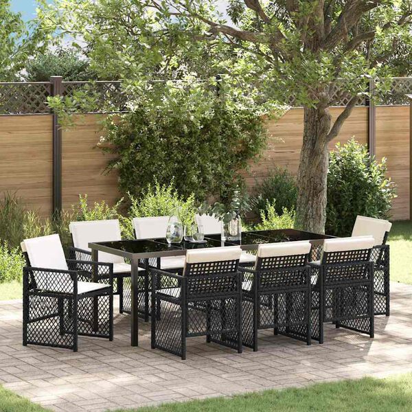 vidaXL Tuin eettafelset 9 pcs Zwart poly rattan