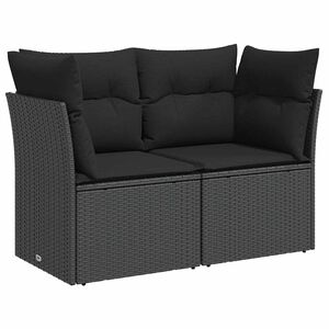 vidaXL Tuinbank met kussens 2-zits zwart poly rattan