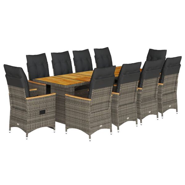 vidaXL 11-delige Bistroset met kussens poly rattan grijs