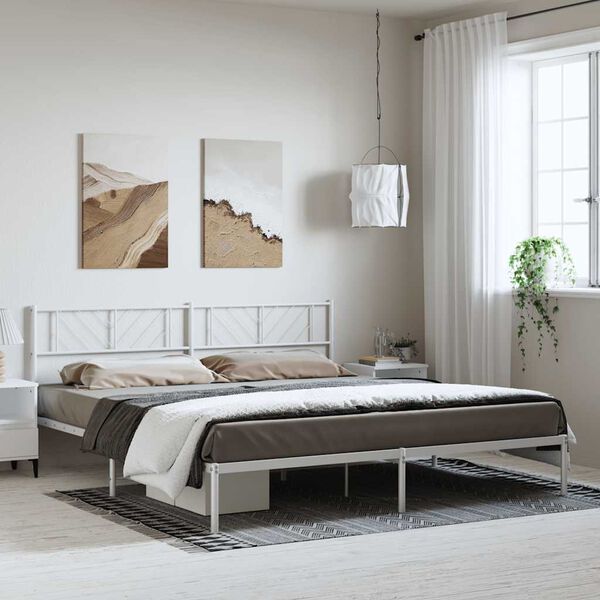vidaXL Bedframe met hoofdbord metaal wit 193x203 cm