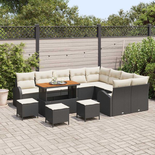 vidaXL Tuinbankenset met kussen 13 pcs Zwart poly rattan