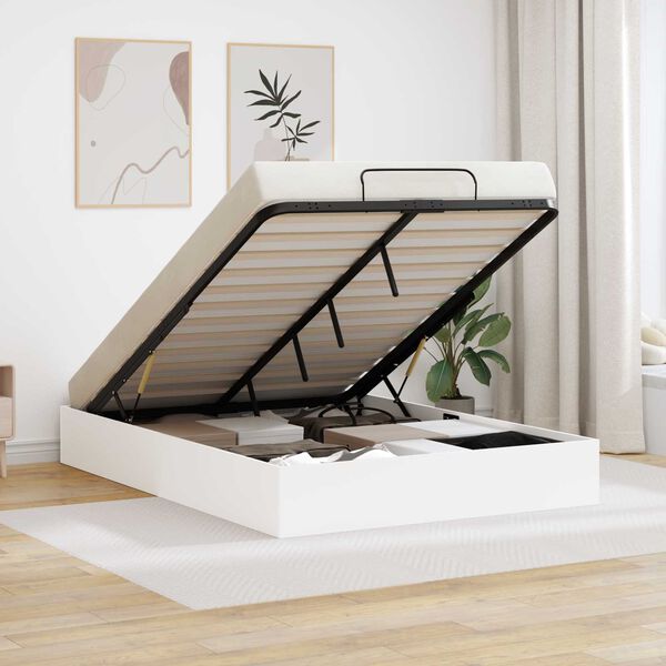 vidaXL Ottoman Bedframe Wit 193 x 120 x 25 cm Geconstrueerd hout