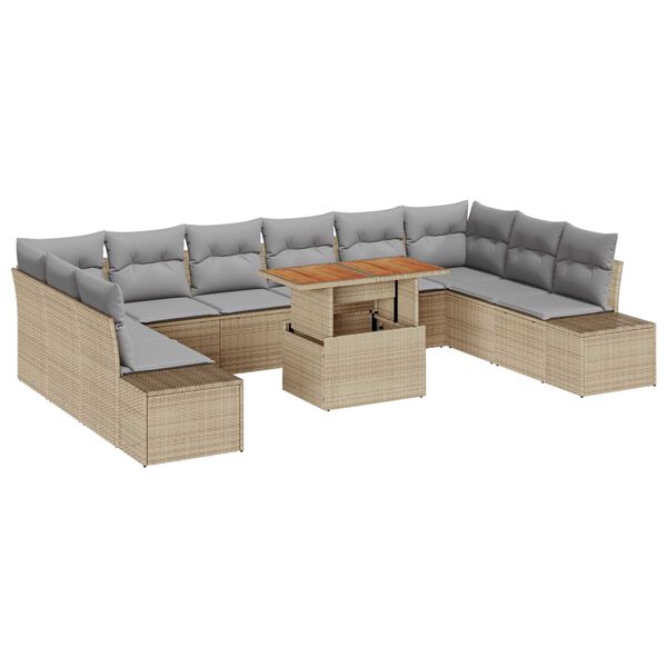 vidaXL Tuin Sofa Set met opslag 11 pcs Beige Poly riet
