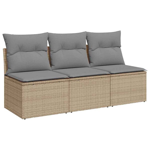 vidaXL Tuinbank 3-zits met kussens poly rattan beige