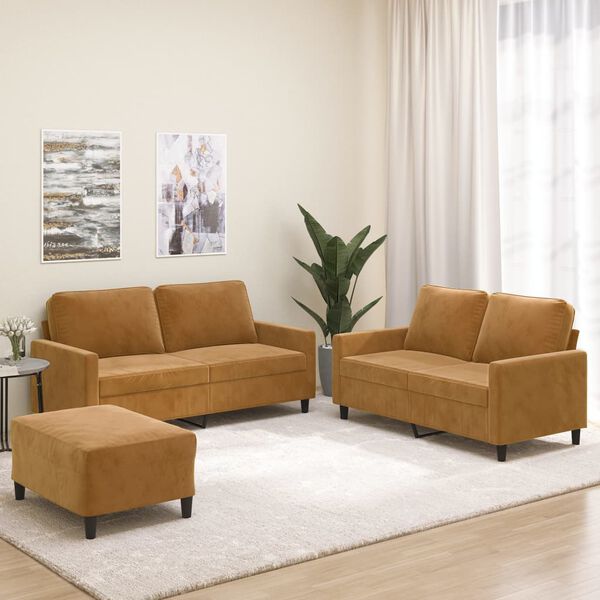 vidaXL 3-delige Loungeset met kussens fluweel bruin
