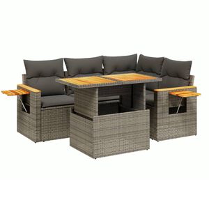 vidaXL 5-delige Loungeset met kussens poly rattan grijs