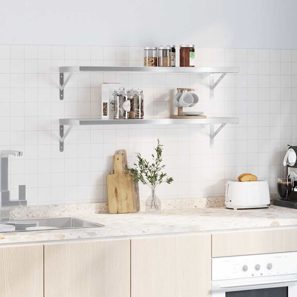 vidaXL Wandschappen 2 st 100x30 cm roestvrijstaal zilverkleurig